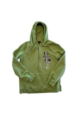 Enza Wyoming Fleece Hoodie Womens Medium 3/4 Zip Hand Warmer Green Rodeo Finals